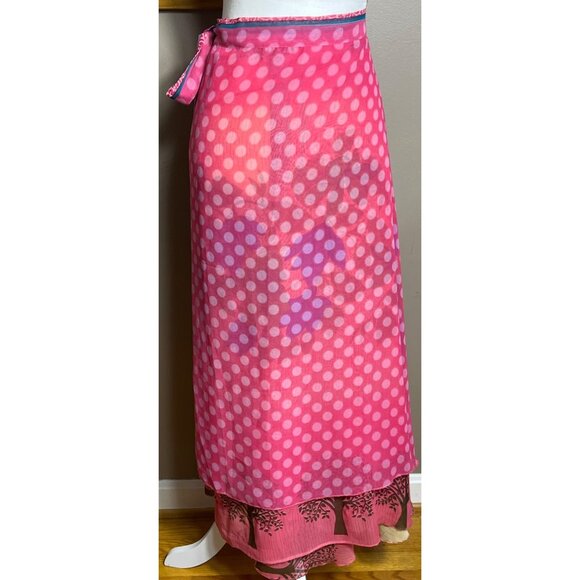 Wrap Sari Skirt Maxi Pink Reversible Chiffon Silk Blend Boho Gypsy Women 1 Sz - Picture 5 of 10